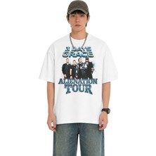 Fuddy Moda Unisex Three Days Grace Baskılı Tişört, Oversize Rock Band Temalı Bisiklet Yaka Tshirt