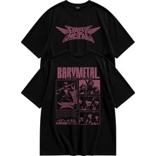 Fuddy Moda Unisex Babymetal Kawaii Metal Sırt Baskılı Bisiklet Yaka Tişört, Oversize Rock Band Temalı Tshirt