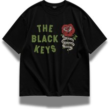 Fuddy Moda Unisex The Black Keys Rose Baskılı Bisiklet Yaka Tişört, Oversize Rock Band Temalı Tshirt