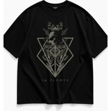 Fuddy Moda Unisex Oversize In Flames Baskılı Rock Band Temalı Tişört