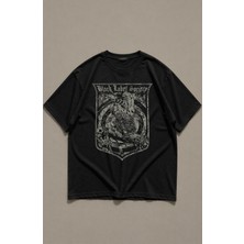 Fuddy Moda Unisex Black Label Society Vintage Baskılı Bisiklet Yaka Tişört, Oversize Rock Band Temalı Tshirt
