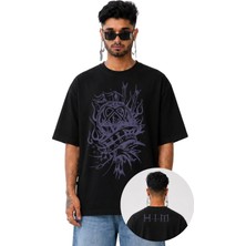 Fuddy Moda Unisex Oversize Rock Band Hım Ense Baskılı Bisiklet Yaka Tişört