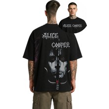 Fuddy Moda Unisex Alice Cooper Sırt Baskılı Bisiklet Yaka Tişört, Oversize Rock Band Temalı Tshirt