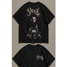 Fuddy Moda Unisex Ghost Papa Emeritus Ritual Sırt Baskılı Tişört, Oversize Rock Band Temalı Tshirt