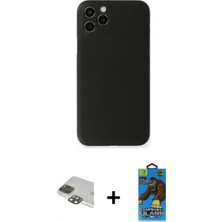 Marsilyan™- iPhone 11 Pro Max Kılıf Yadigar Yansıma Serisi - Siyah 18D Cam Ekran Koruyucu + Pers Alüminyum Kamera Lens - Yl