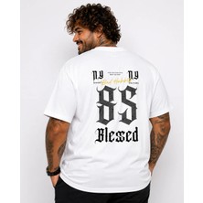 Moc Grande Mocgrande Erkek Büyük Beden Sıfır Yaka Tişört Blessed 26147 Beyaz