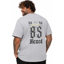Moc Grande Mocgrande Erkek Büyük Beden Sıfır Yaka Tişört Blessed 26147 Grı Melanj