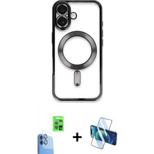 Marsilyan™- iPhone 16 Kılıf Nova Işık Özel Seri - Siyah 3D Antistatik Seramik Nano Ekran Koruyucu + Raze Metal Kamera Lens - Lt