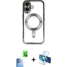 Marsilyan™- iPhone 16 Kılıf Nova Işık Özel Seri - Siyah 3D Antistatik Seramik Nano Ekran Koruyucu + Raze Metal Kamera Lens - Lt