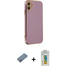 Marsilyan™- iPhone 12 Kılıf Yankı Serisi - Siyah Polymer Nano Ekran Koruyucu + Shine Kamera Lens Koruma Cam - Pe