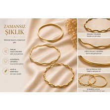 Kase Jewelry Paslanmaz Çelik, Kararma Yapmaz, Düz, Dalgalı ve Orta Dalgalı 3'lü Set Ajda Bilezik