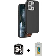Marsilyan™- iPhone 15 Pro Max Kılıf Kıvılcım Çizgi Serisi - Siyah Polymer Nano Ekran Koruyucu + Pvd Metal Kamera Lens - Tu