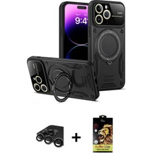 Marsilyan™- iPhone 15 Pro Kılıf Kıvılcım Modern Serisi - Siyah Buffer Cam Ekran Koruyucu + Raze Metal Kamera Lens - Tmgı