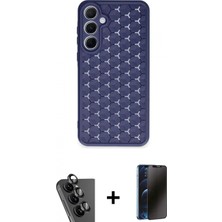 Marsilyan™- Galaxy A25 5g Kılıf Zirve Form - Siyah 3D Antistatik Hayalet Cam Ekran Koruyucu + Valdez Metal Kamera Lens - Sh