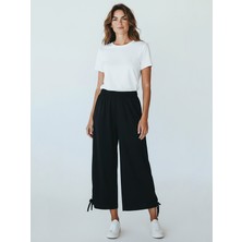 Caprix Bağlama Detaylı Bol Paça Siyah Pantolon