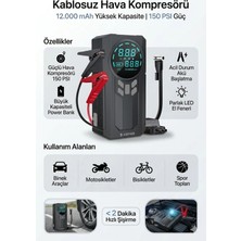 Teknohane 4ü1 Arada Akü Takviye 150 Psı Hava Kompresörü Güçlü Fener ve Powerbank
