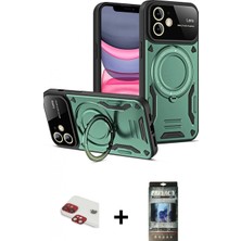 Marsilyan™- iPhone 11 Kılıf Kıvılcım Modern Serisi - Siyah 34D Hayalet Izgaralı Cam + Pers Alüminyum Kamera Lens - Kı