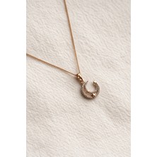 Owentis Çelik Rose Gold Taşlı Minimal Hilal Kolye -Kararma Yapmaz-