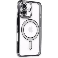 Renas Store Iphone 16 Kılıf Joke Simli Magneticsafe Kılıf - Siyah