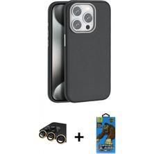 Marsilyan™- iPhone 14 Pro Max Kılıf Zirve Modern Prime - Siyah 18D Cam Ekran Koruyucu + Raze Metal Kamera Lens - Gd