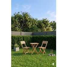 Ardora Home Duo Balkon Bahçe Mutfak Katlanır Masa Bej Rengi Minderli Sandalye Bistro Set