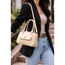 Elan Collection Kadın Çanta Çapraz Askılı Mıknatıs Aparatlı Şık Casual Bej Çanta