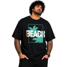 Starbattal Erkek Büyük Beden Sıfır Yaka Tişört Beach 26141 Sıyah