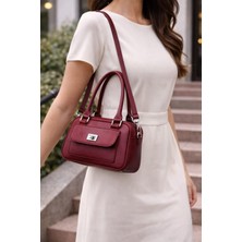 Elan Collection Kadın Çanta Çapraz Askılı Mıknatıs Aparatlı Fermuarlı Yan Gözlü Şık Casual Çanta Bordo