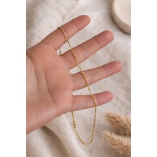 Owentis Çelik Gold Ince Minimal Topçuk Zincir Kolye 50 cm -Kararma Yapmaz-