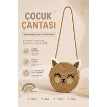 Selvira Kız Çocuk Hasır Kedi Çanta Yuvarlak Omuz Çantası Sevimli Kulaklı Çocuk Çantası Mini Hasır Çapraz Çanta