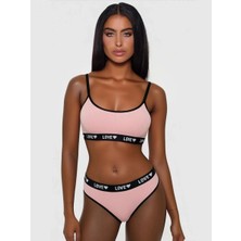 MTM My The Mall Giyim Kadın Pembe Love Yazılı Mayo Bikini Şık Esnek Kumaş Plaj Giyim Özel Tasarım
