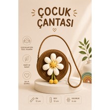 Selvira Kız Çocuk Hasır Çiçekli Çanta Yuvarlak Omuz Çantası Mini Çapraz Askılı Çocuk Çantası