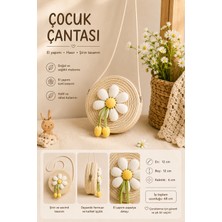 Selvira Kız Çocuk Hasır Çiçekli Çanta Yuvarlak Omuz Çantası Mini Çapraz Askılı Çocuk Çantası