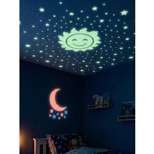 Mucit Home Güneş Ay Figürlü Renkli Yıldızlı Fosforlu Duvar Süsü Gece Parlayan