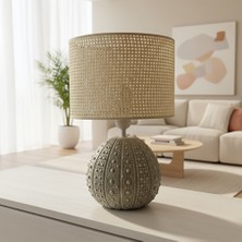 Ottiotte Grayurchin Ekru Hasır Başlıklı Modern Masa Lambası Abajur