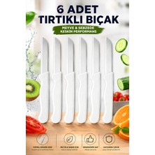 SYKU 6’lı Tırtıklı Meyve Sebze Bıçağı Seti Beyaz Saplı Domates Ekmek Kahvaltı Bıçağı