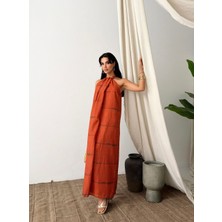Nice Boutique Ince Çizgili Önden Kapaklı Maxi Elbise
