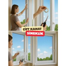 Evist 130X150 + 5 cm Hazır Pencere Sinekliği 4 mt Bant Hediye Tak Çıkar Tül Cırt Bantlı Çift Kanat