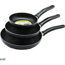 Evist Teflon Tava Seti 16+20+24 cm Mat Siyah Renk Teflon Tava Seti Yanmaz Yapışmaz 3'lü Teflon Tava Set
