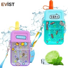 Evist- Telefon Modeli - Renkli Mika Kristal Suluk Matara Pipetli & Vidalı Kapak & Askılı 300ML