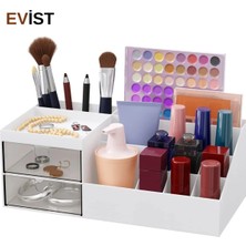Evist- 2 Çekmeceli + 12 Bölmeli ) Plastik Makyaj & Takı Organizer (12X24CM)