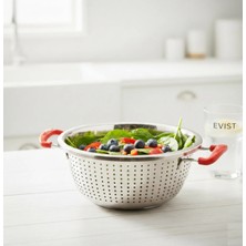 Evist 24 cm Paslanmaz Çelik Mutfak Süzgeci - Isıya Dayanıklı Ergonomik Plastik Kulplu Metal Sepet Süzgeç