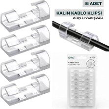 Evist 16 Adet ( Kalın Kablo ) Kablo Tutucu Klips (Yapışkanlı) ( Şeffaf Plastik Mika Kristal ) Dayanıklı
