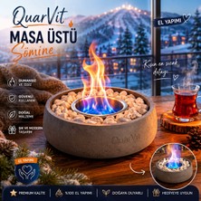QuarVit Dekoratif El Yapımı Masaüstü Şömine Ateş Çukuru Gri Renk