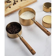 Evist ( 4 Paket ) (Gold Metal) Ölçü Kaşık Set (Otantik Ağaç Kulp)