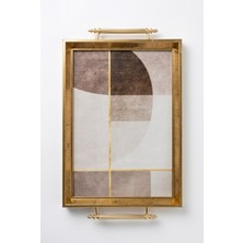sembol Kulplu Lüks Cam Sunum Tepsisi Altın Tepsı 50X31X4 cm