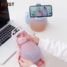 Evist 1.3lt & Tombul - Pipetli Renkli Plastik Suluk Matara ( Kilitli Kapaklı & Telefonluklu )
