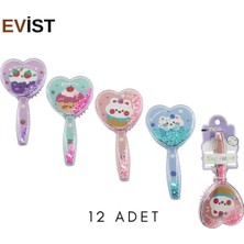 Evist- 12 Adet (Kalp Model & Şeffaf Çocuk Saç Fırçası Silikon & Hayvan Resim & Renkli Yıldızlar