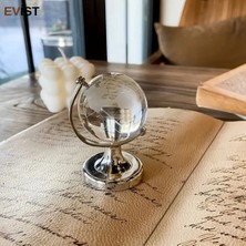 Evist Dekoratif Şeffaf Küre Dünya Topu – Ayaklı Cam Küçük Masa Üstü Biblo ve Ofis Aksesuarı 1 Adet