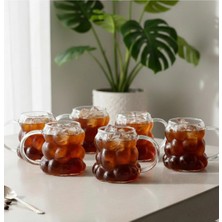 Evist 6 Kişilik ( Kulplu ) ( Üzüm & Kabarcıklı Cam ) Kahve Yanı Bardak ( 90ML )